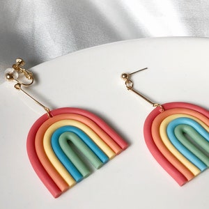 Cute big Rainbow Stud/Clip on earrings, gift for her zdjęcie 4