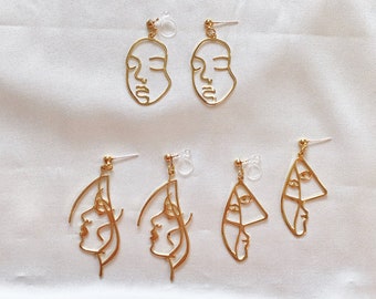 Pretty Picasso face earrings, Hollow out Face Abstract Statement Drop Earrings