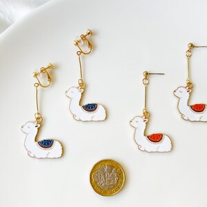 Cute Alpaca earring, animal enamel earring, dangle and drop earrings, gift for her image 2