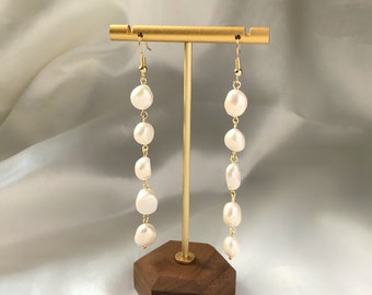 Long Baroque Pearl Earrings, Big Chunky Fresh Water Irregular Statement earrings, gift for her