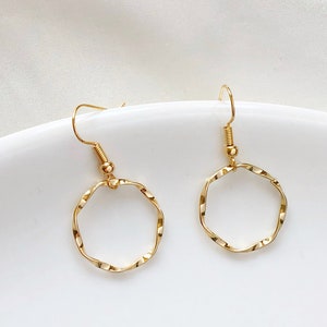 Gold Hollow out ring circle stud/ clip on Earrings, Ribbon Geometric Statement Drop Charm Pendants