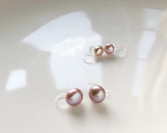 Purple freshwater Clip on pearl Earrings, non-pierced earrings, Gift for her