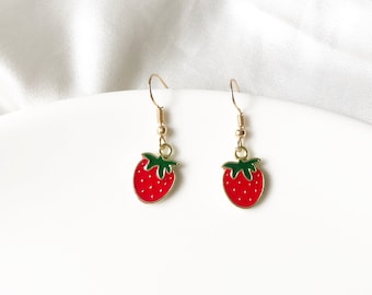 Cute Strawberry earrings, fruit Dangle Earrings clip-on/stud earrings