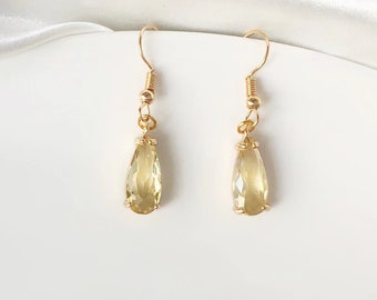 Yellow Teardrop Earrings, waterdrop delicate earring, elegant dangle pendant, Gift for her