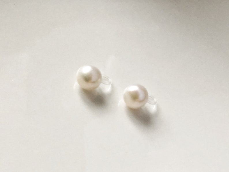 White freshwater pearl Clip on Earrings, non-pierced earrings, Gift for her image 7