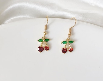 Cute Dainty Cherry earrings, TINY dangle earrings, Special gift for her