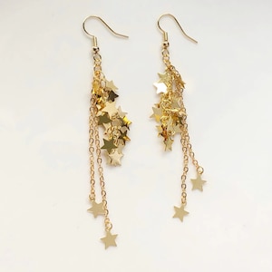 Vintage style gold star Earrings, delicate Clip on dangle pendant, Gift for her image 2