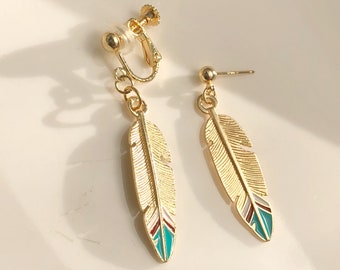 Geometric Feather enamel Earrings, Cute dangle earrings, gift for her