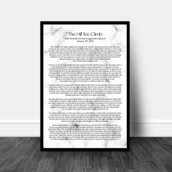 Amanda Gorman Full Poem Posterthe Hill We Climb Poster There Etsy