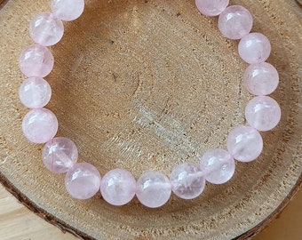 Bracelet en pierre naturelle, quartz rose ( perles 8mm, rose clair, amour inconditionnel, confiance en soi, anti stress, bien être  )