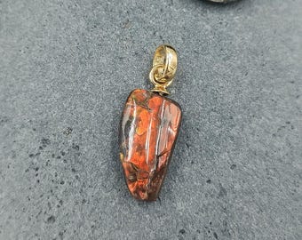 Précieux Pendentif en Ammolite  ( gemme rare, pierre organique, fossile, énergie positive, projets, chance, collier, bijou, original )