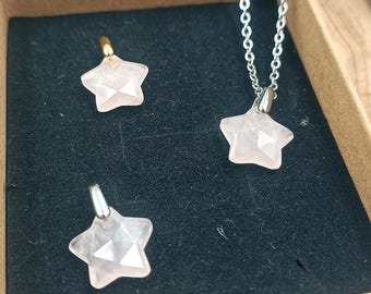 Pendentif étoile facettée Quartz rose ( pierre naturelle, amour, douceur, anti stress, univers, spiritualité, collier, bijou, cadeau )
