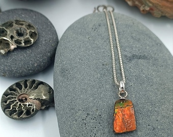 Précieux Pendentif en Ammolite  ( gemme rare, pierre organique, fossile, énergie positive, projets, chance, collier, bijou, original )