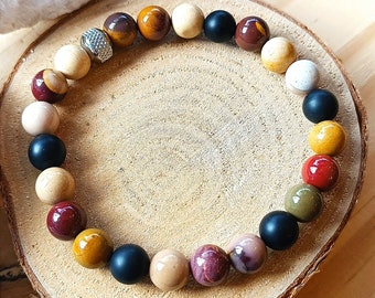 Bracelet en pierre naturelle, Jaspe Mokaïte et Onyx mat ( perles 8mm, réalisation de soi, confiance, défenses immunitaires, équilibre )