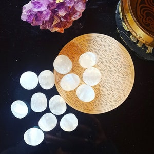 Luminous Selenite, polished round / sphere / ball shape (natural stone, gems, white, transparent, translucent, purity, fertility)