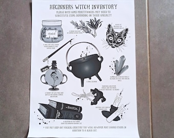 Poster on canvas or board. Beginners witch inventory, Witch inventory for beginners (witch, vintage, poster, art, witchcraft)