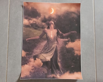 Canvas or chalkboard poster. Sacred relationship between woman and the moon (lunar phases, feminine, energy, witch, poster, art, fabric)