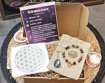 Gemini Astrology Box (zodiac sign, gift set, crystal healing, gift idea, bracelet, natural stones)