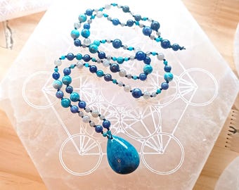 Mala Hypersensibilité ( collier, soin énergétique, émotions, pierres naturelles, lithothérapie, Apatite bl, Labradorite, Sodalite, cadeau)