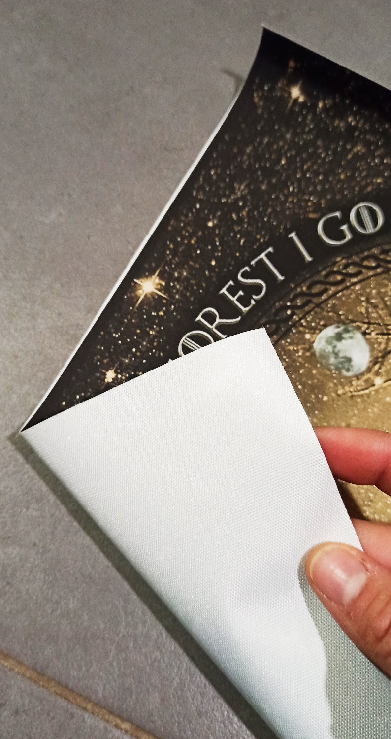 May include: A canvas print with the text "FOREST I GO" in white lettering. The background features a starry night sky with a moon and a compass design. The canvas is white on the back.