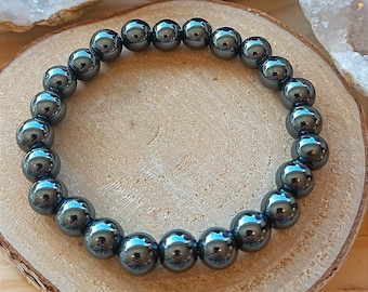 Natural stone bracelet, Hematite (8mm beads, anchoring, anti-stress, immune defenses, iron, mental, balance)