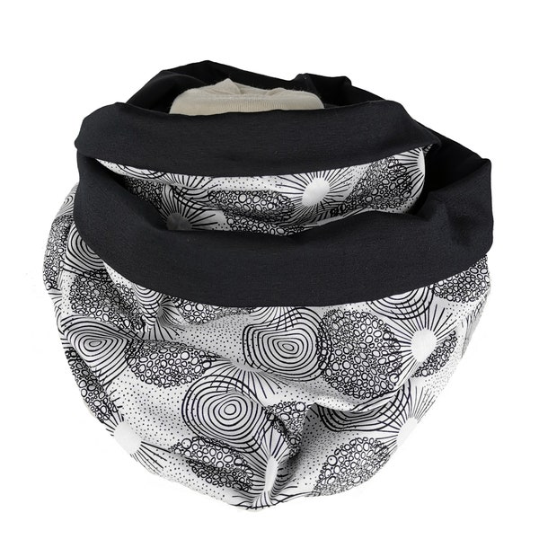 Loop Scarf in black/white Jersey Cotton Handmade