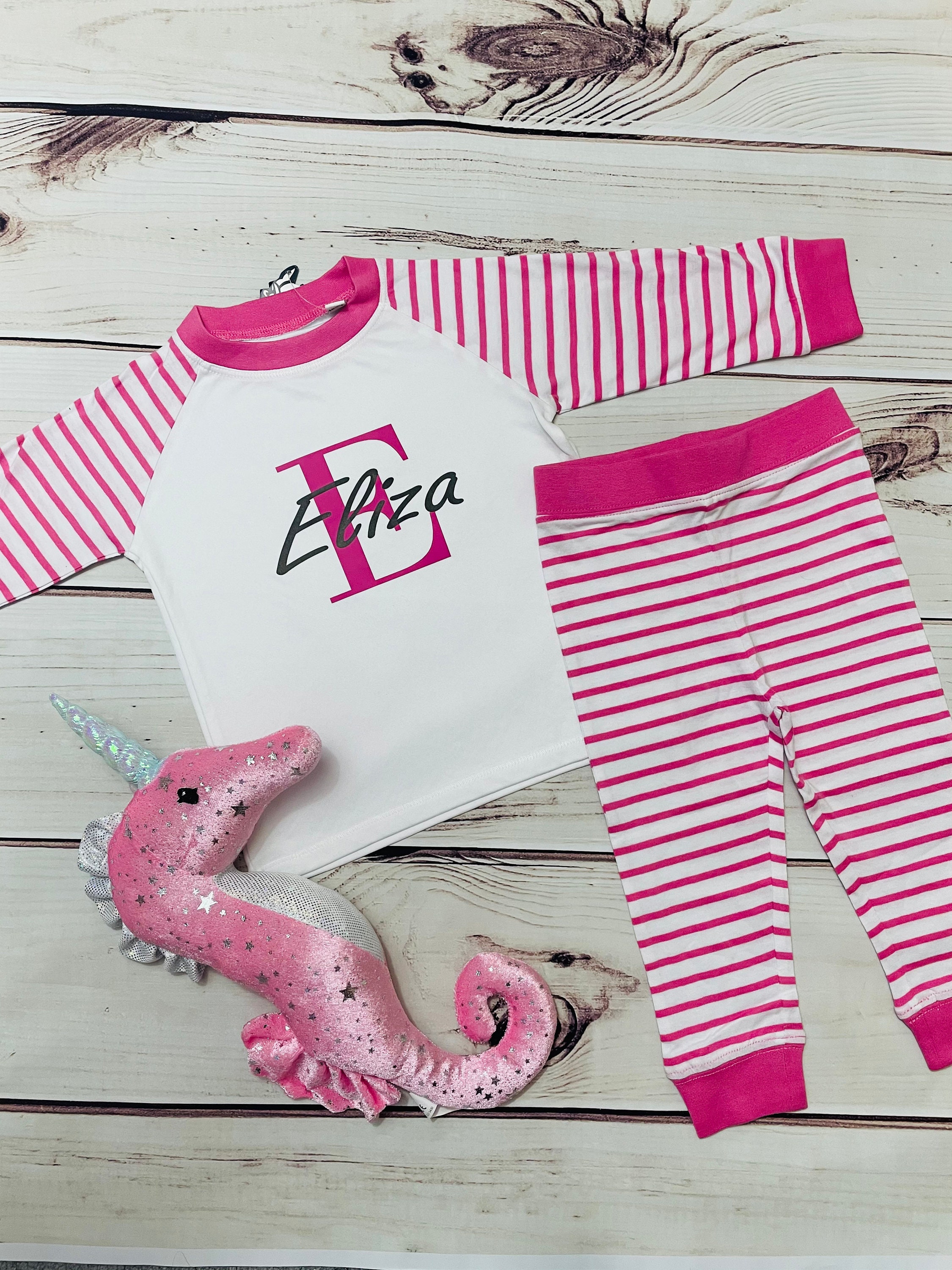 Personalised Baby Childrens Pyjamas Flower Girl Pink Blue Welsh Pyjamas