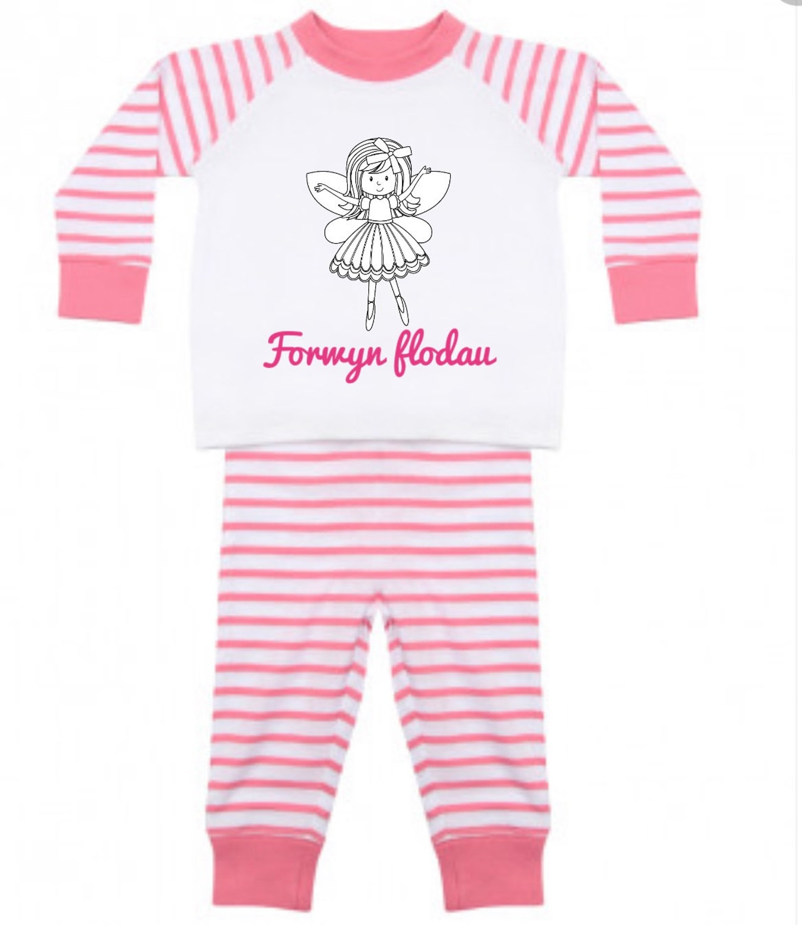 Personalised Baby Childrens Pyjamas Flower Girl Pink Blue Welsh Pyjamas