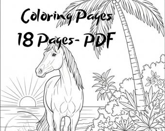 Horse coloring pages at the beach, coloring pages adult and kids, horse coloring book printable horse coloring pages pdf horse coloring page