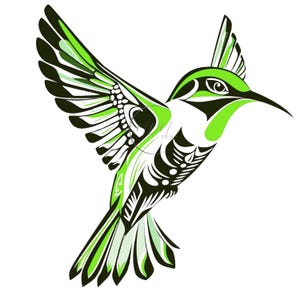 Pretty Green Lime Hummingbird Clipart Bird Clipart, American Hummingbird Green Black & White, Hummingbird Quick Download, Cute Hummingbird