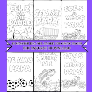 15 kleurplaten Spaanse Vaderdag|Spaanse kleurplaten| Feliz Dia Del Padre|Te Amo Papa|Te Amo Mucho Papi Afdrukbare pdf-pdf (8,5 x 11)