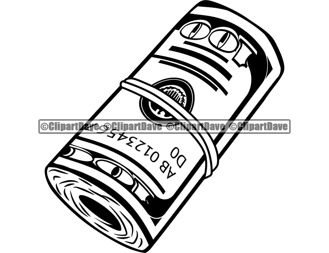 Money Roll Rubber Band SVG Design 100 Dollar Bill Cash Ben Etsy