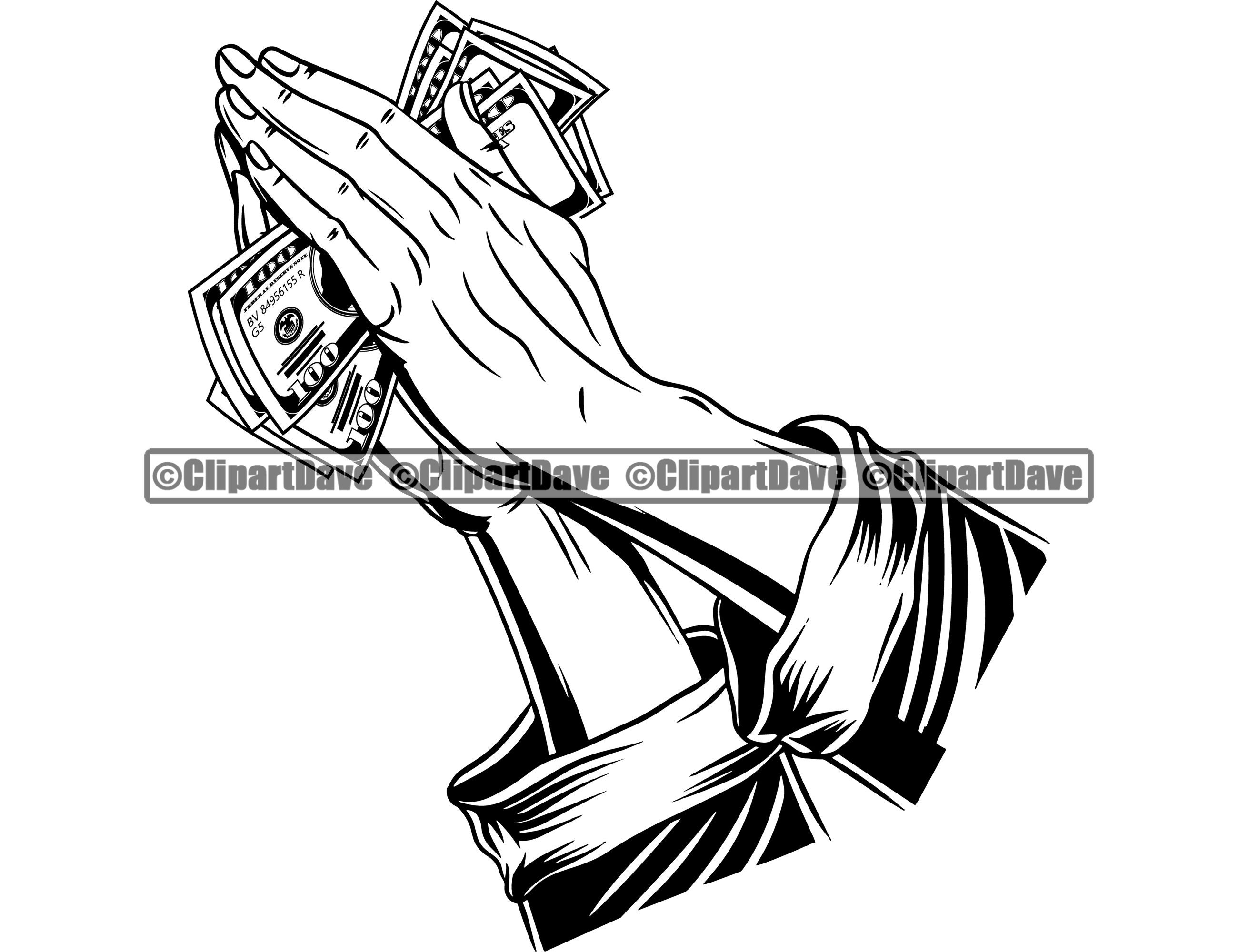 Male Hand Praying Money SVG Design 100 Dollar Bill Cash Hustle Etsy