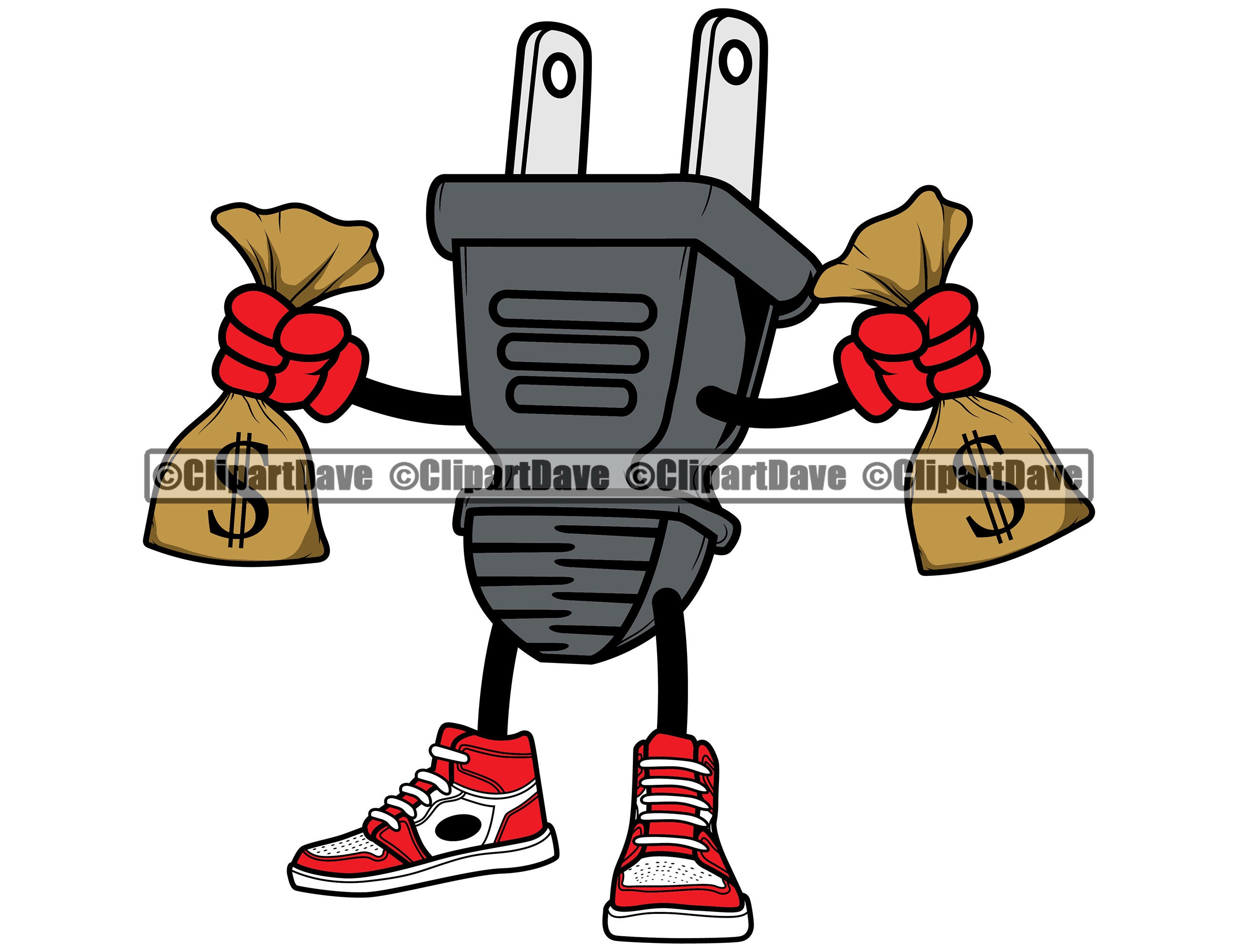 Plug Cartoon Character Hold Cash Money Bag SVG Design Gangster Etsy