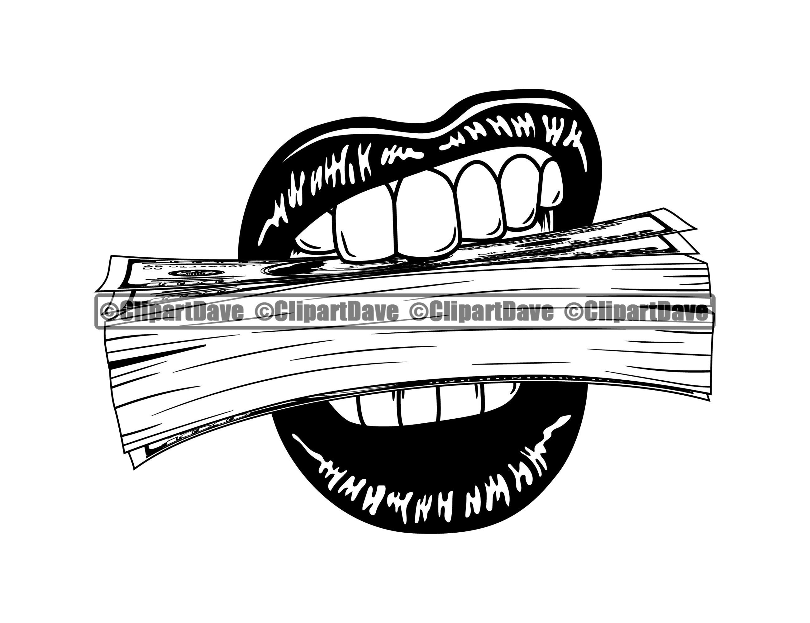 Lips Biting Big Money Stack SVG Design Bite 100 Dollar Bill Etsy