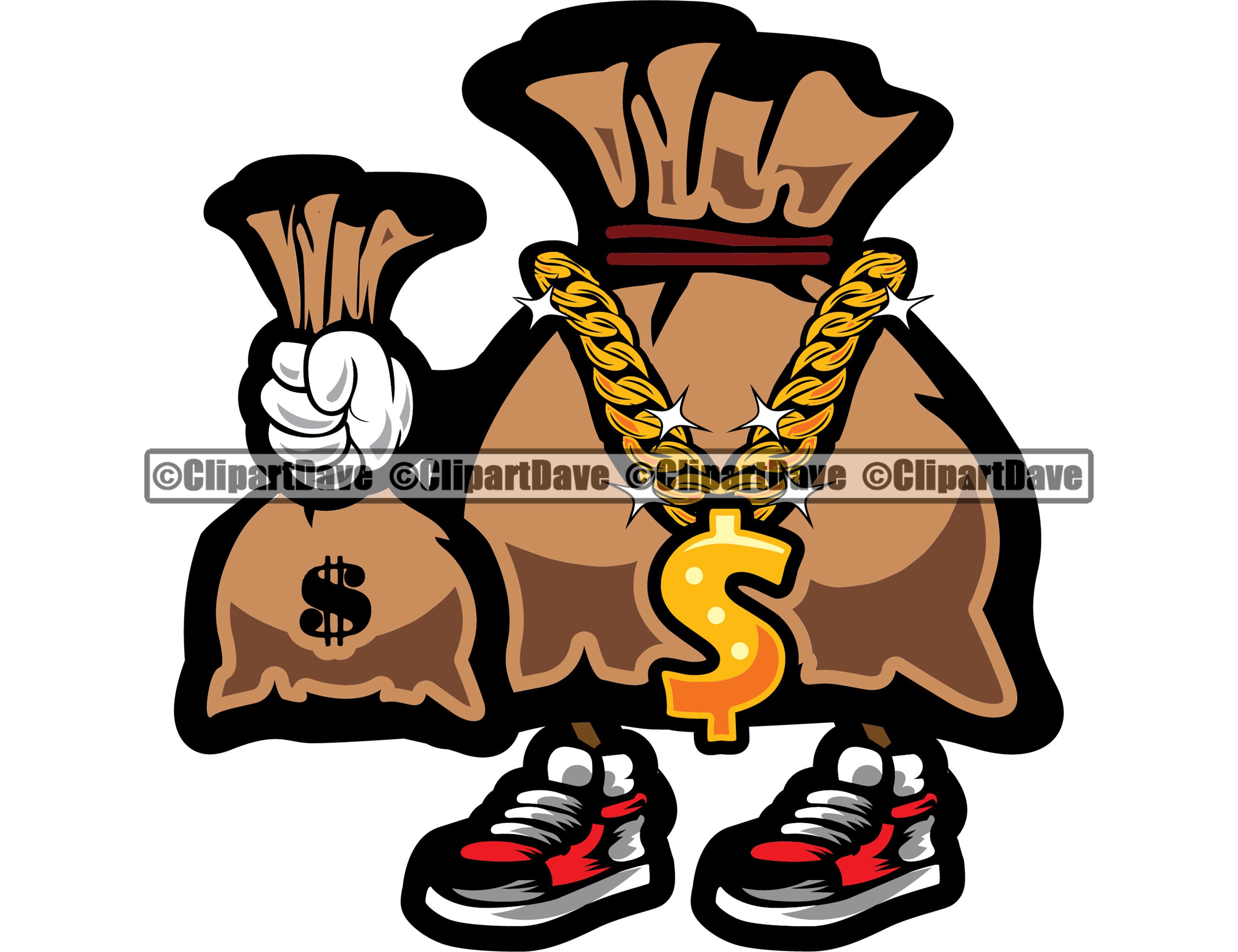 Money Bag Cartoon Character Hold Cash Sack SVG Design Gangster Etsy