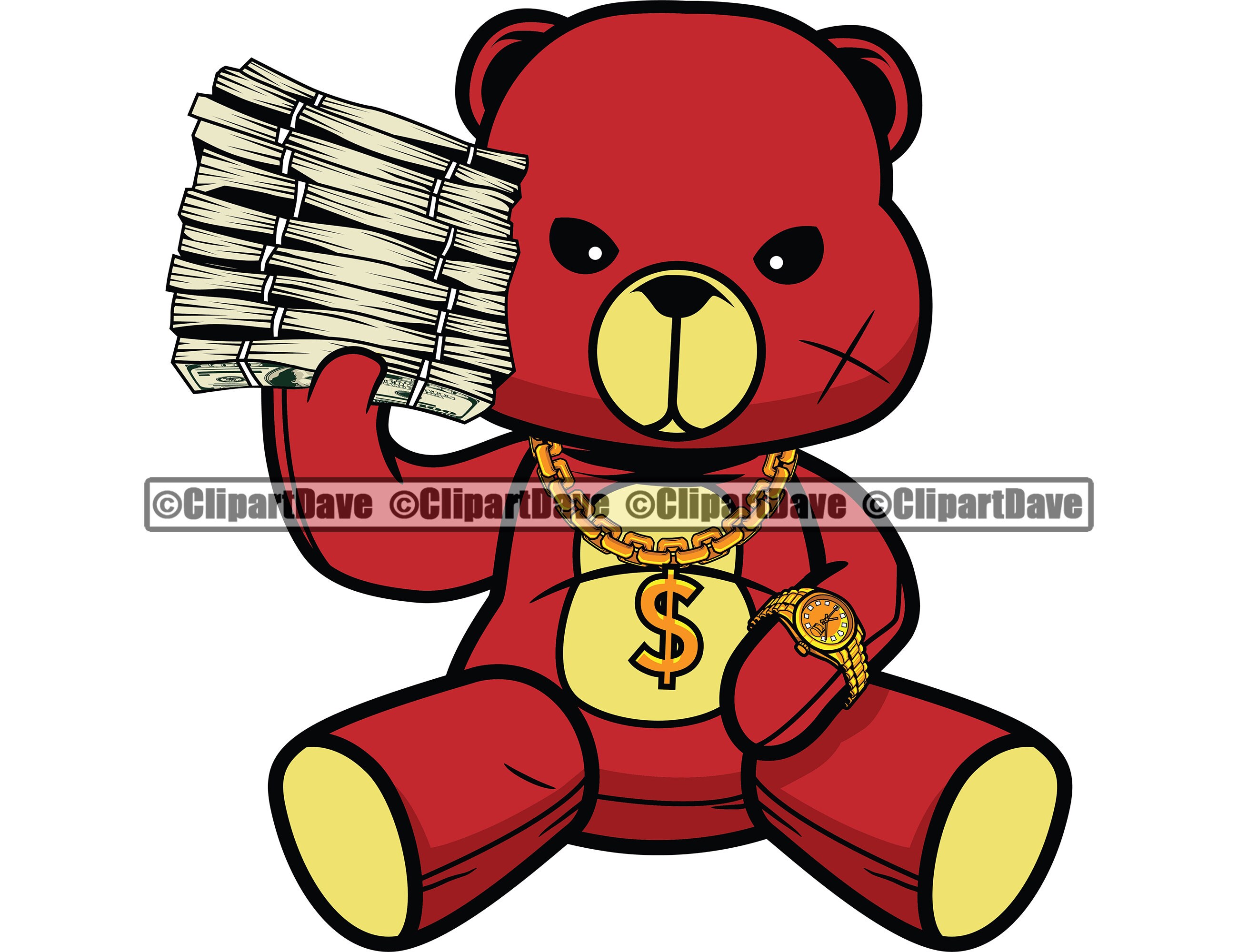 Gangster Teddy Bear Money Stack Jewelry SVG Design Scar ...
