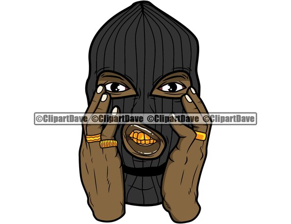Digital Gangster Ski Mask Gold Teeth Holding Money Stack Svg Design Thug Criminal Savage