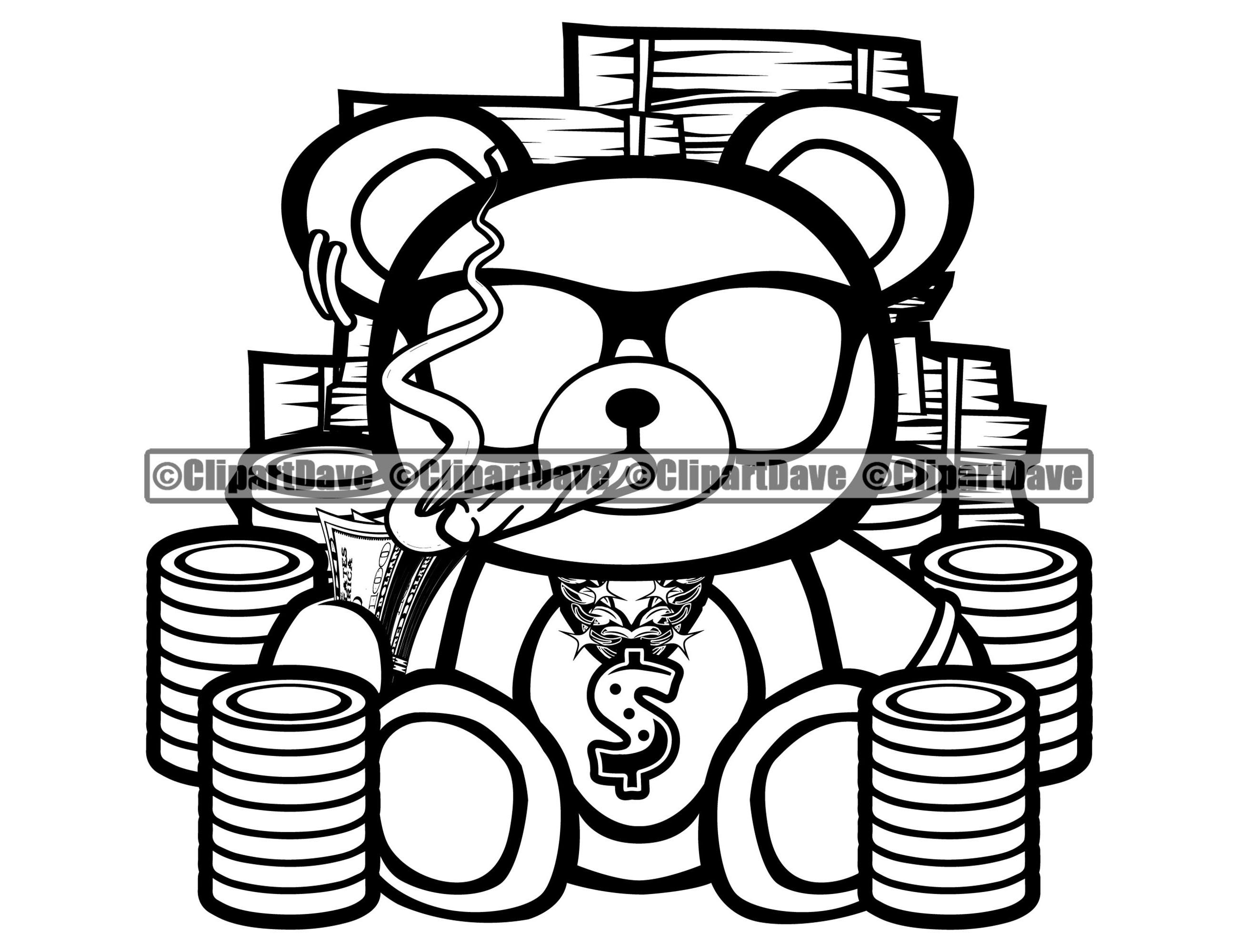 Gangster Teddy Bear Smoking Cigarette Money Pile Svg Design Etsy