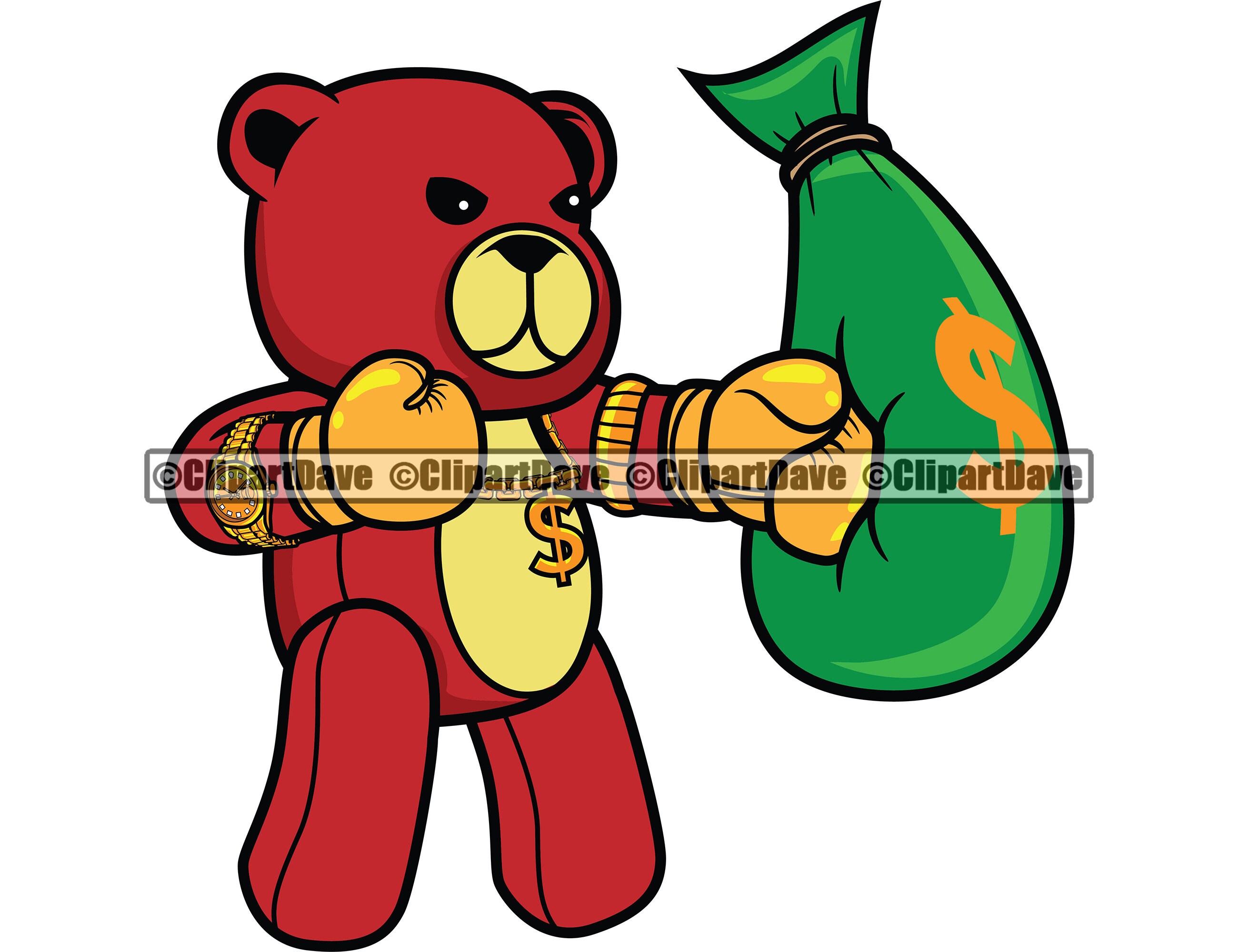 Rich Teddy Bear Gold Gloves Punching Money Bag SVG Design Hit Etsy