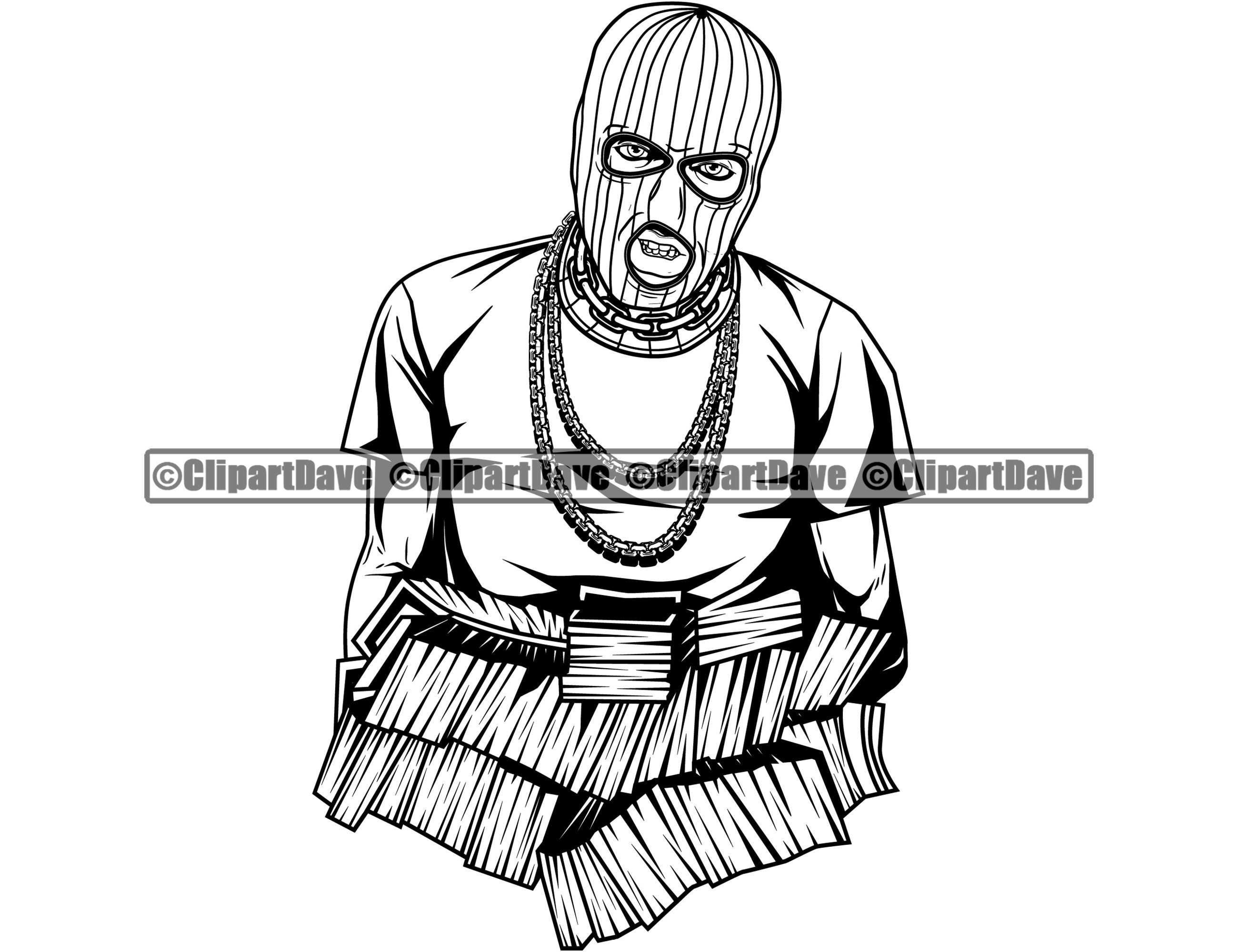 Gangster Ski Mask Holding Multiple Money Stacks SVG Design Etsy