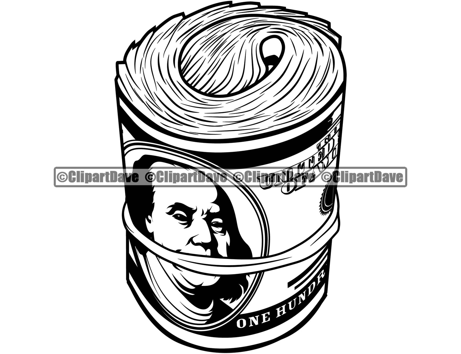 Money Roll Rubber Band SVG Design 100 Dollar Bill Cash Knot Etsy
