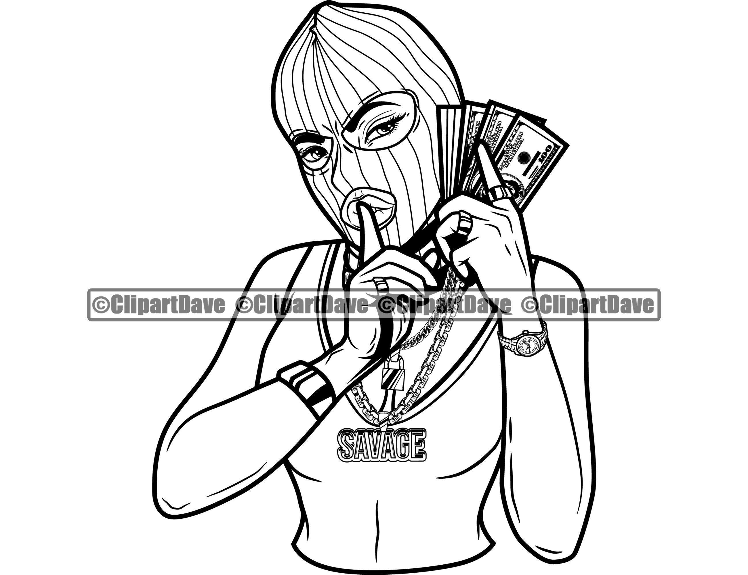 Gangster Woman Ski Mask Money Stack Cell Phone Shh SVG Design | Etsy