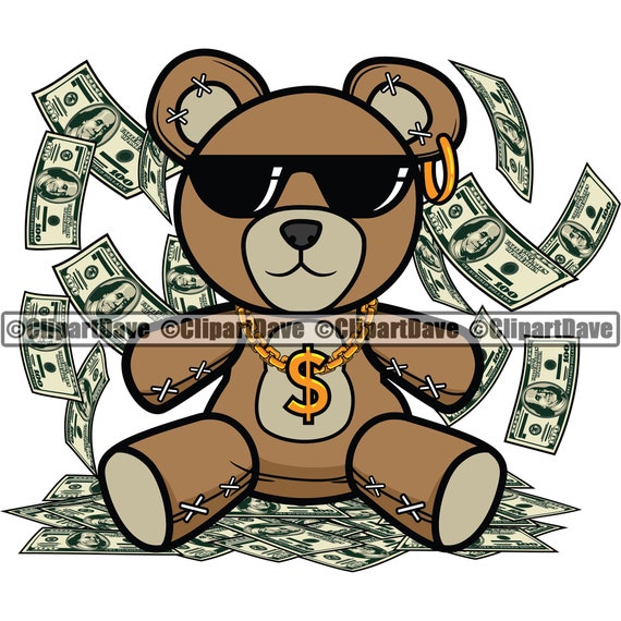 Gangster Teddy Bear Raining Money SVG Design Falling Cash Gold Etsy