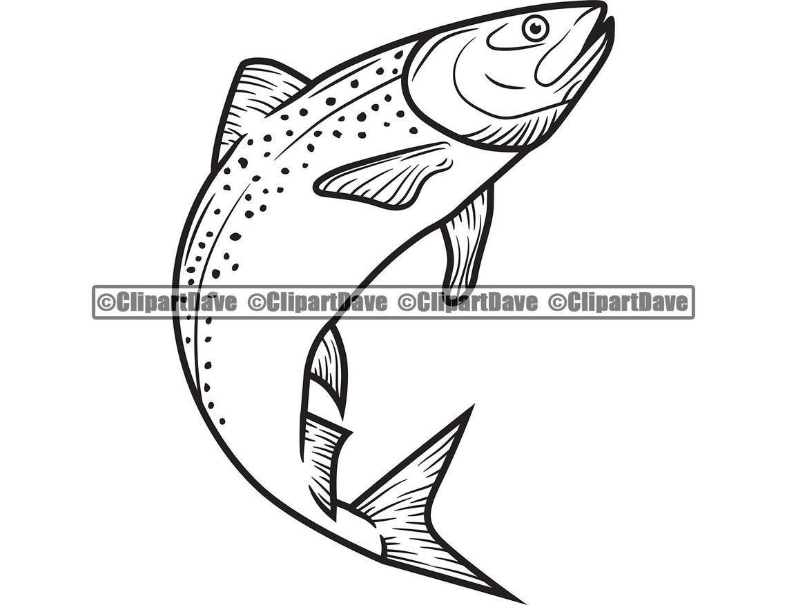 Trout Fish Fishing SVG Design Logo Fisherman Rod Reel Line | Etsy
