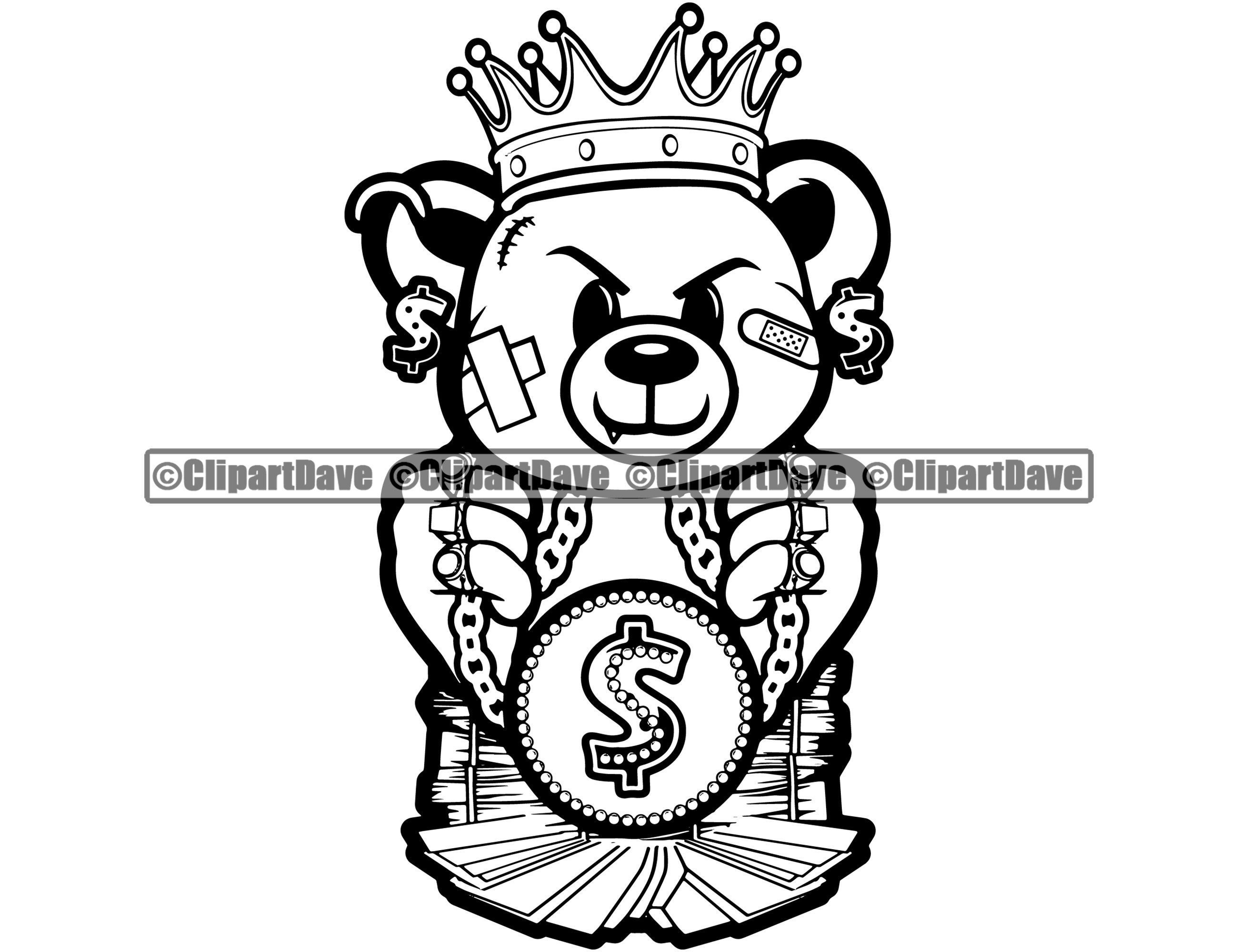 Gangster Teddy Bear King SVG Design Money Cash Crown Gold | Etsy