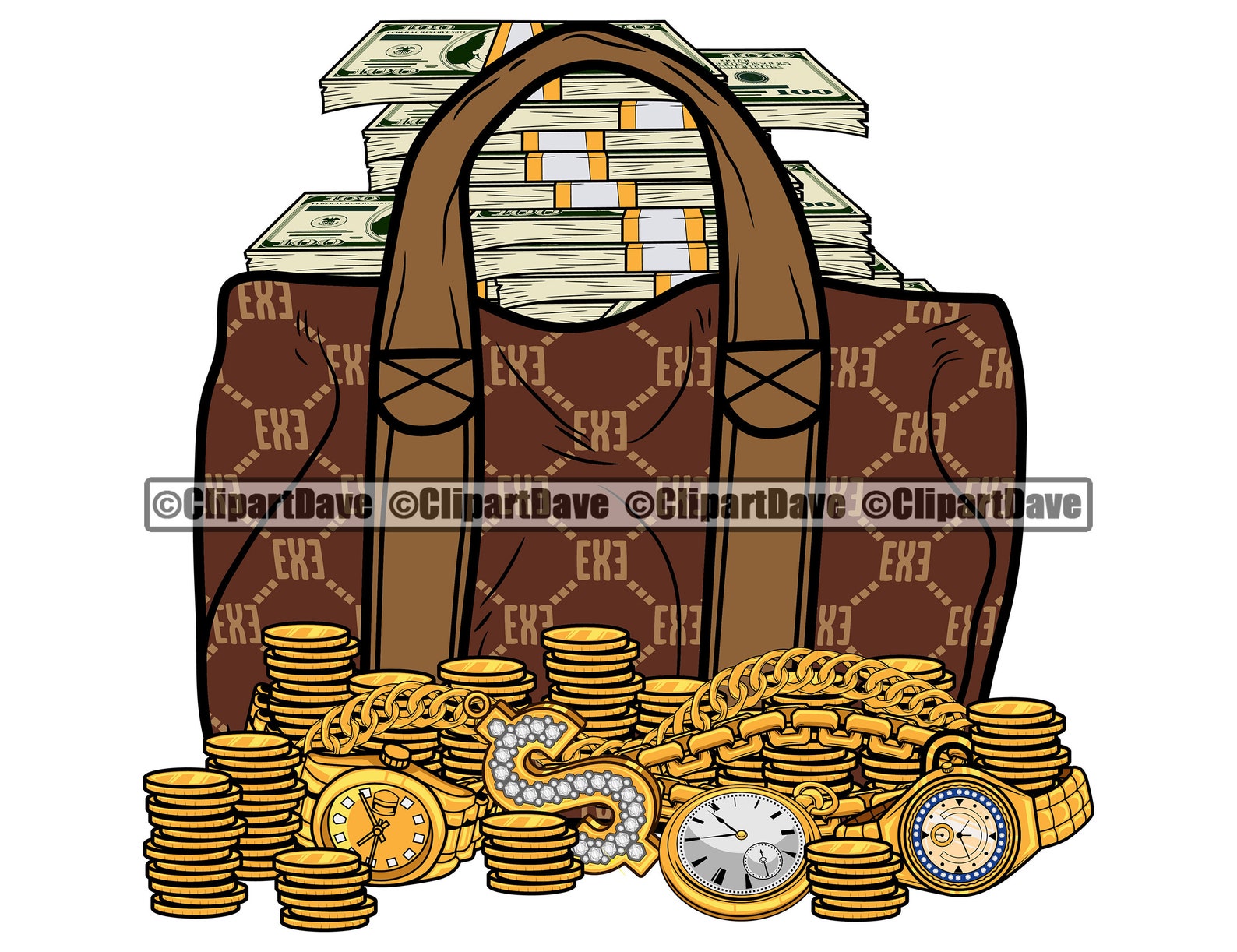 Money Luxury Leather Designer Duffle Bag Gold Jewelry SVG Etsy