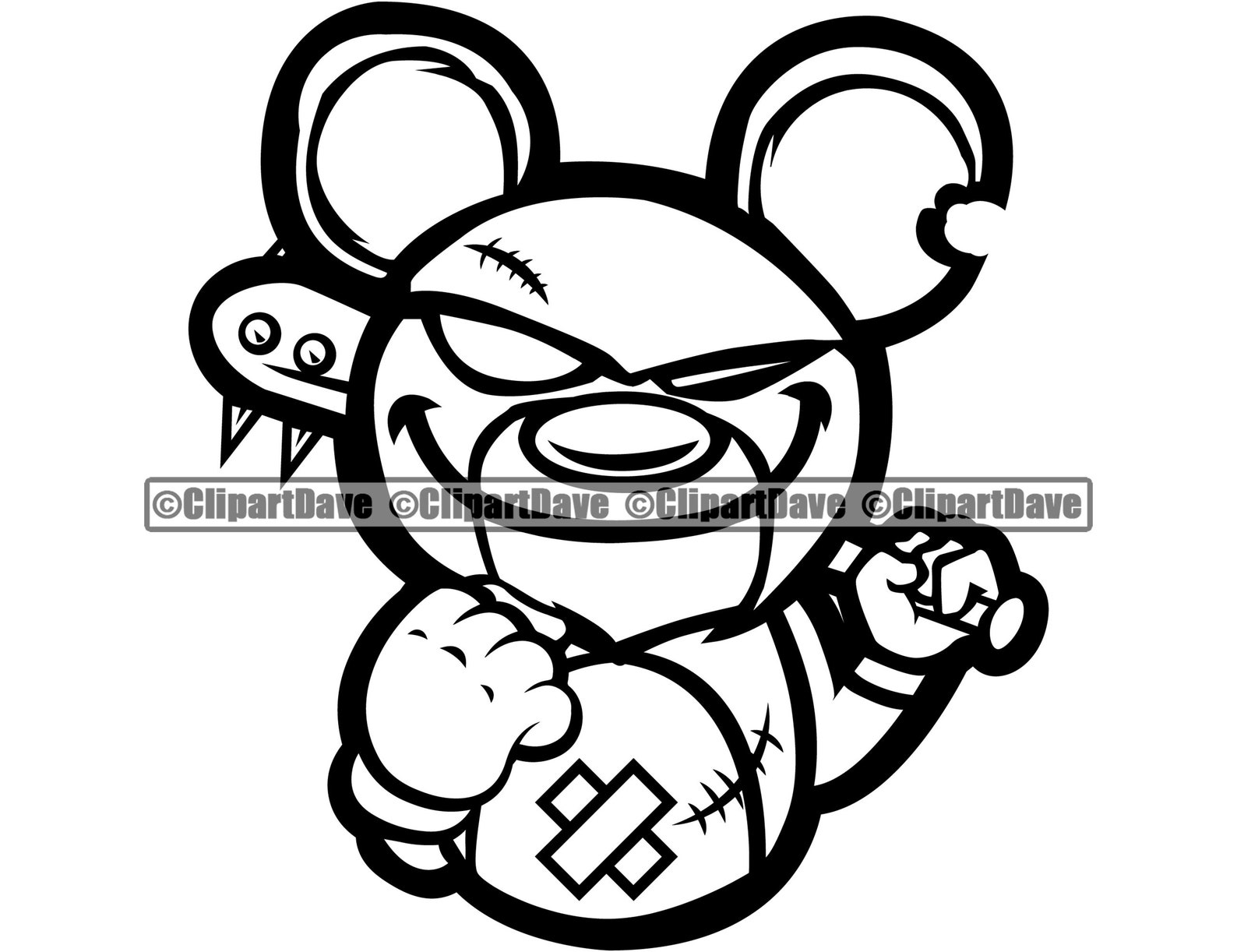 Gangster Teddy Bear Spiked Bat Scar Bandage SVG Design Mean | Etsy