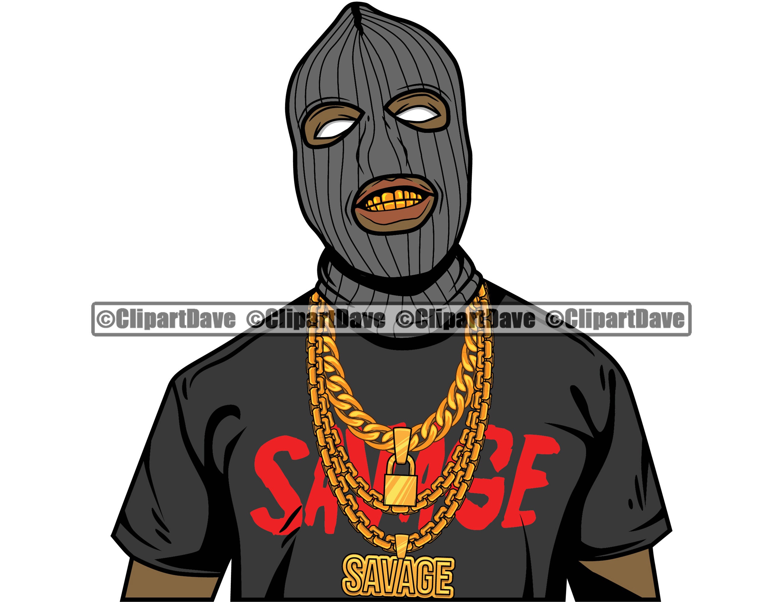 Gangster Ski Mask Savage Gold Teeth Chain Necklaces SVG Design Etsy