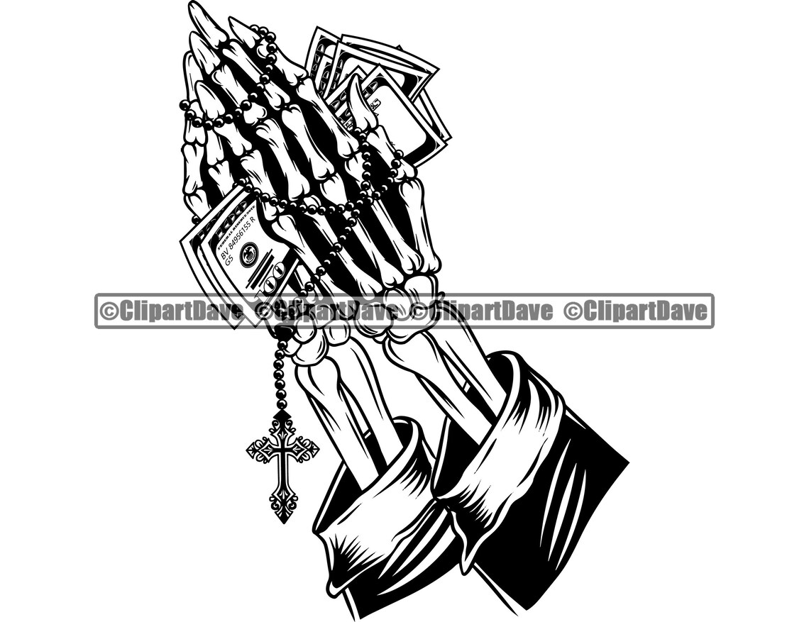 Skeleton Hand Praying Money SVG Design 100 Dollar Bill Cash Etsy